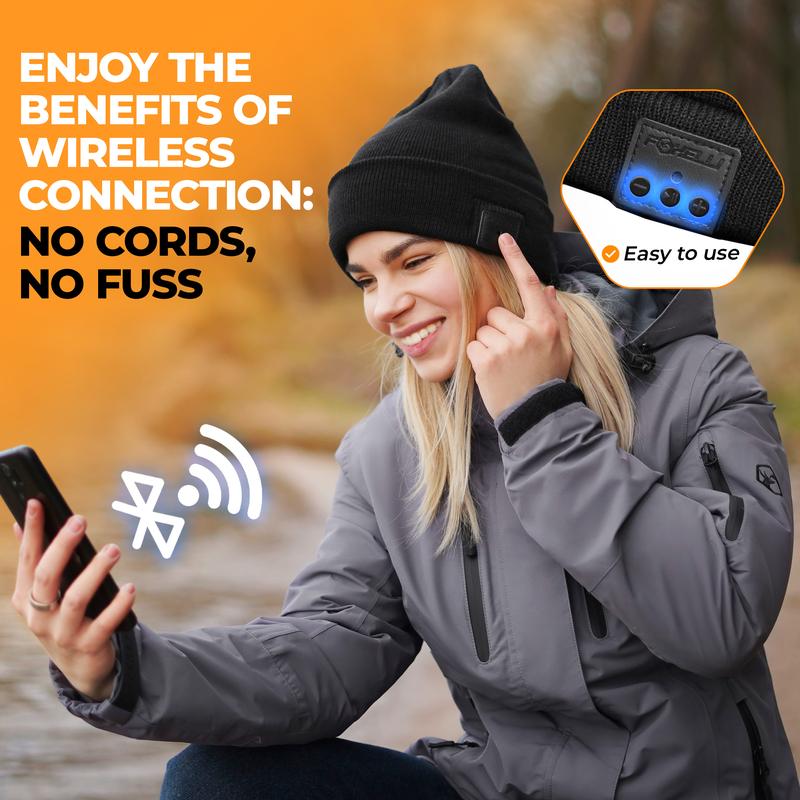 Foxelli Bluetooth Beanie Hat with Headphones Perfect Tech Gift for Men & Women