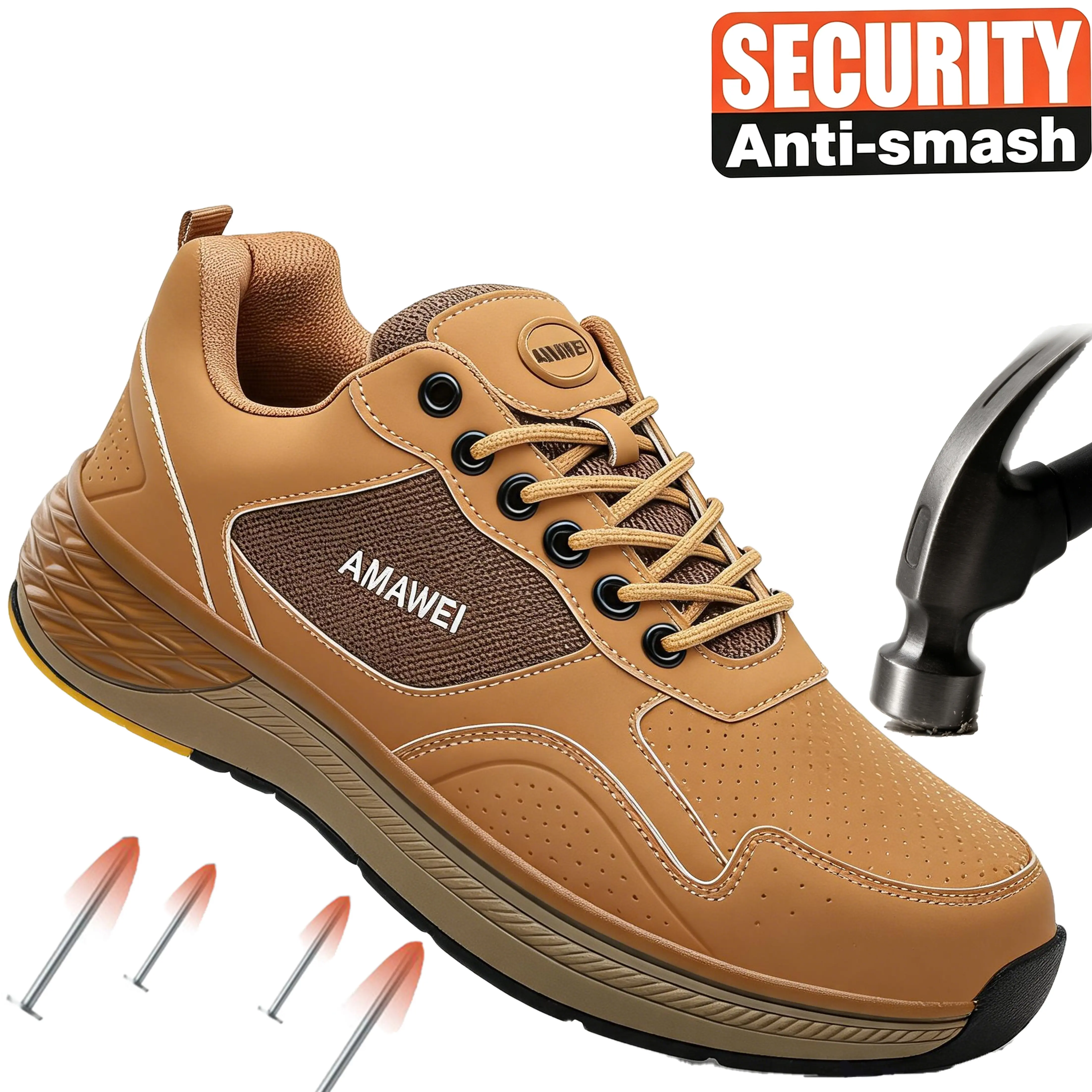 Men's Industrial Steel-Toe Safety Boots - Anti-Smash, Anti-Puncture, Wear-Resistant, Breathable Mesh Closed Walking Shoes for Worker Construction & Processing Plant Use