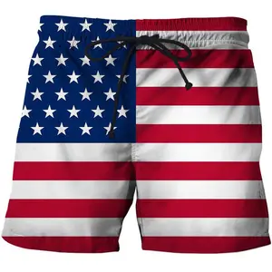Men's Swim Trunks American Flag 3D Surfing Board Short Beach Shorts for Fourth of July Athletic Swimwear Drawstring Bathing Suit Patriotic Summer Activities