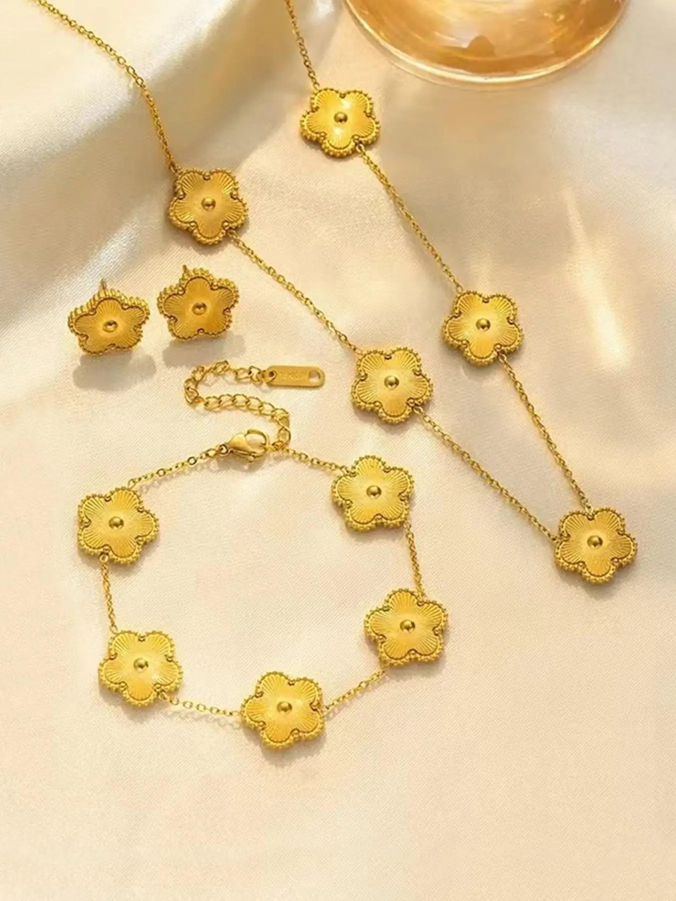 Women's Flower Design Necklace & Stud Earrings & Bracelet, Valentine's Day Gift, Elegant Jewelry Set for Party, Daily Decor, Trendy All-match & Exquis