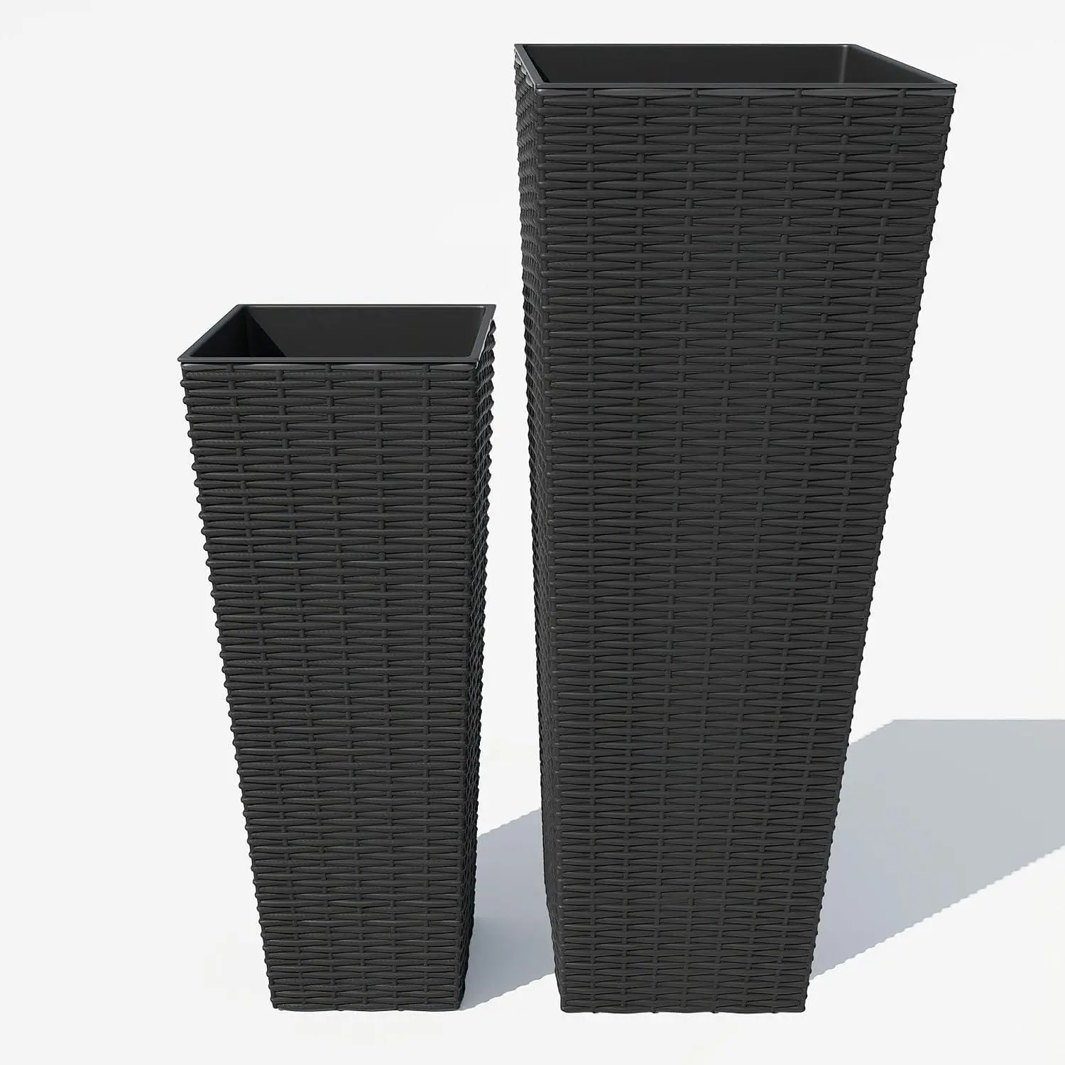 GARVEE Set of 2 Tall Planters for Outdoor Plants, 24 in &32 in Decorative Planter Pots with 4 Drainage Holes, Large Tall Planter for Indoor or Outdoor Front Porch for Patio, Backyard, Home Garden, Black