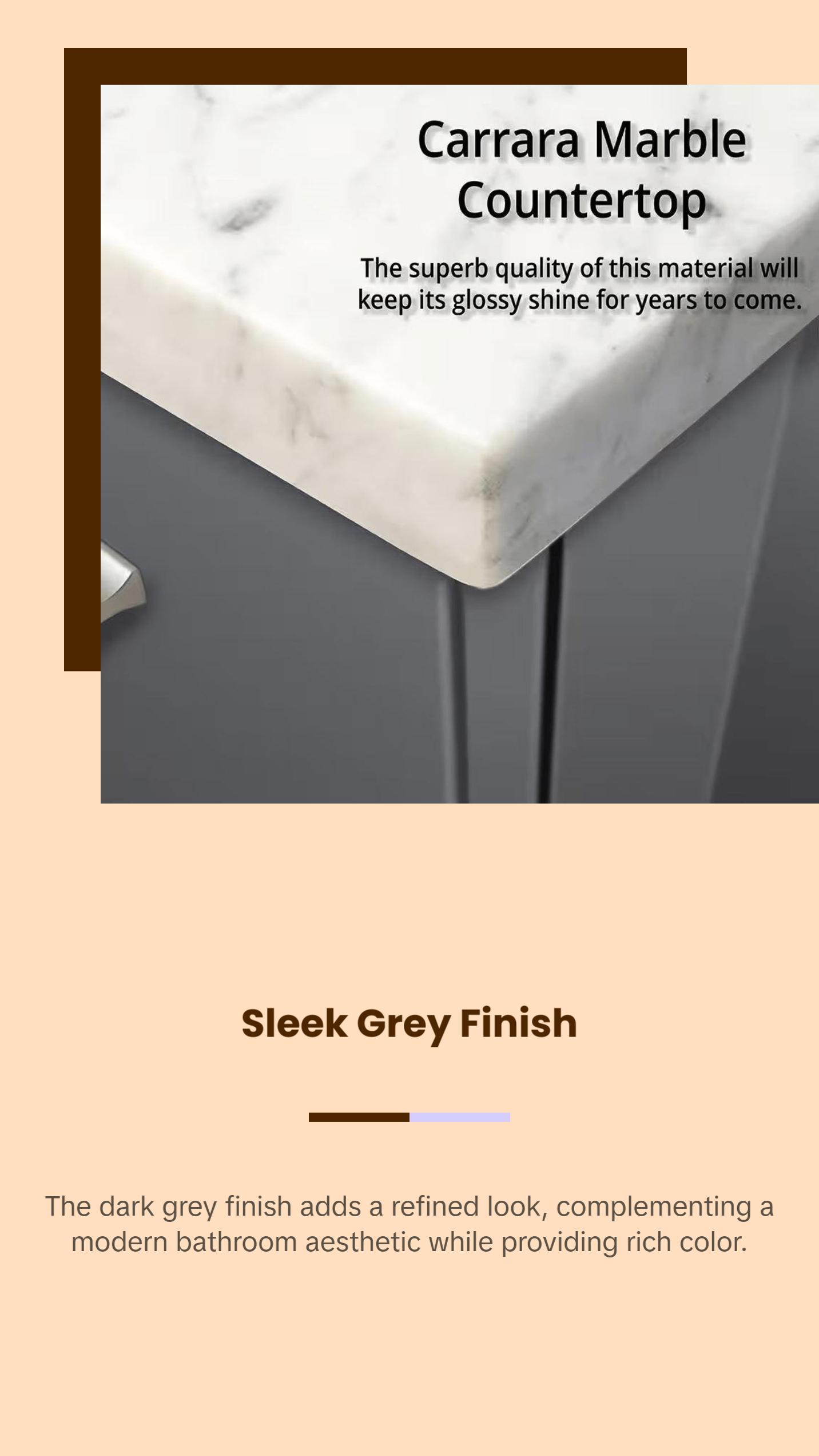 Geneva 72 In. Floating / Wall Mounted Dark Grey Bathroom Vanity With Double Undermount Ceramic Sink, White Carrara Marble Top