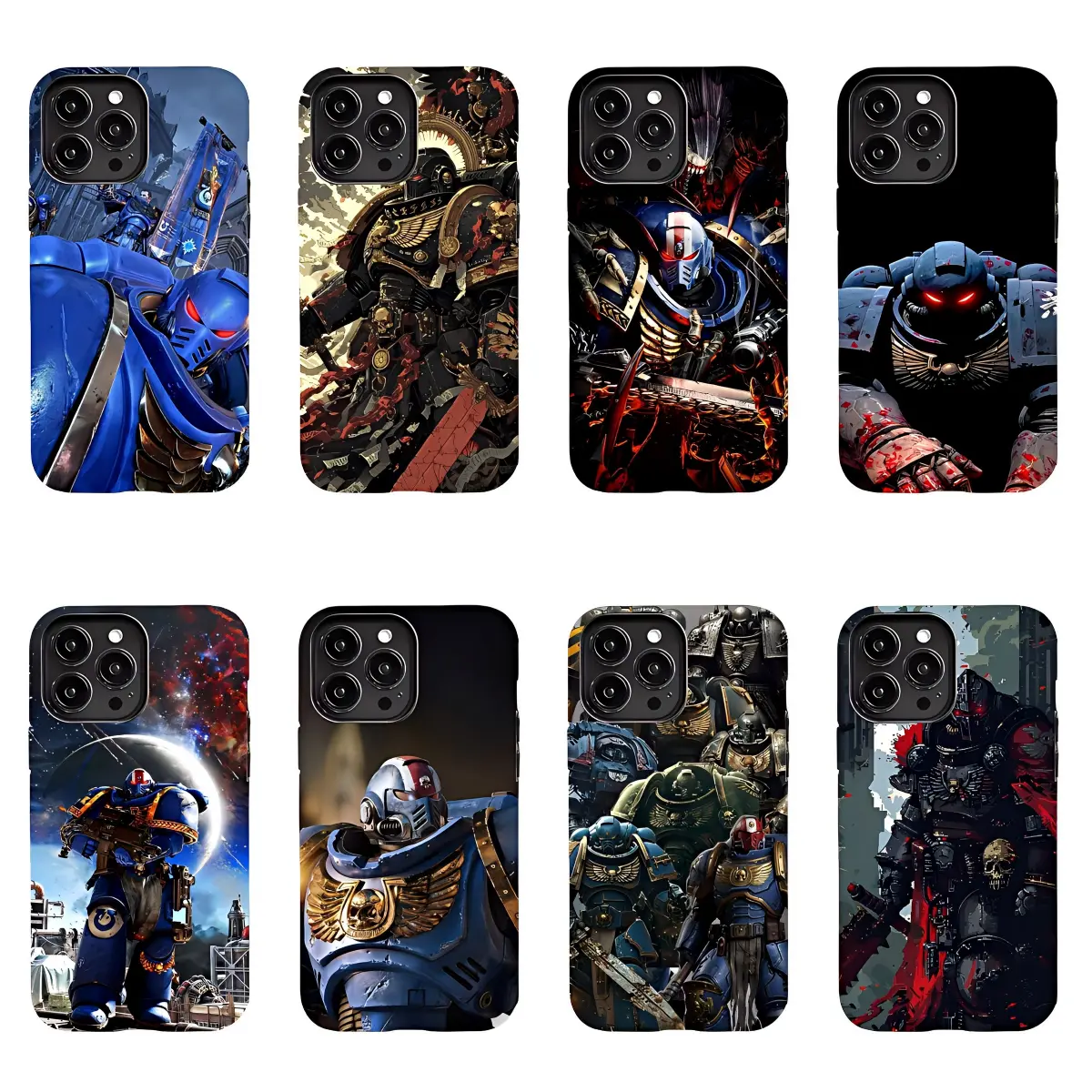 Warhammer 40000 Space Marine Sci-Fi Aesthetic Phone Case Set, 8 Designs Ultramarines Collage Covers, Compatible with iPhone 17 16 15 14 13 12 11 Pro Max Plus Gift for Warhammer 40k Lovers Grimdark Vibe Heavy Duty Armor Protector