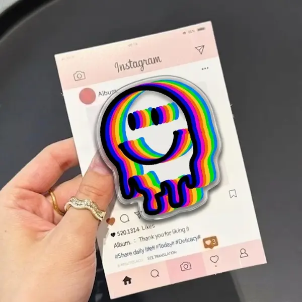 Trippy Neon Drippy Smile MagSafe Phone Grip, Rainbow Melted Smiley Face Griptok, Y2K Aesthetic Phone Stand, Colorful Edgy Accessory, Unique Trendy Gift