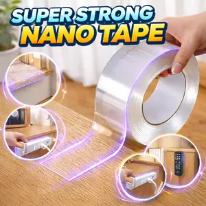 Double Sided Nano Tape Clear 10.5ft, 1.18in Wide, 2mm Thick, No Residue, Reusable Washable Waterproof Strong Hold, Wall Mounting Tape for Home Organization, Apartment/Dorm Decor, Picture Hanging, Rug Grip, Cable Management