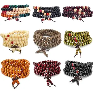9 count Mens Womens  Chain Bracelets,  Multilayer 8MM 108 Buddhist Strand  Mala Beaded Elastic Bracelet Necklace-Meditation Prayer Beads for Yoga,  Protection & Good Luck
