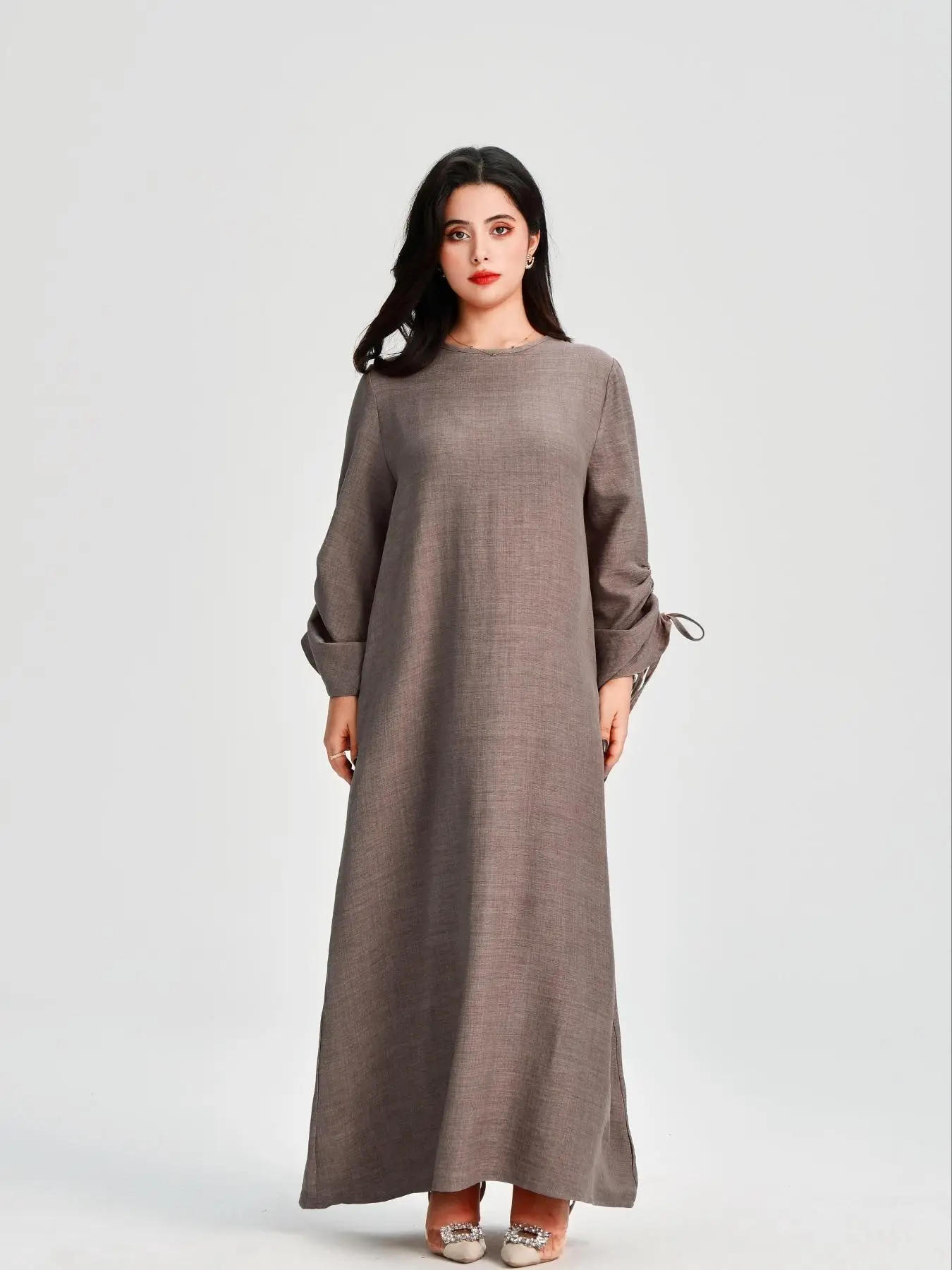 Women's Solid Color Drawstring Long Sleeve Dress, Modest Long Dress for Daily Wear, Ladies Clothes for All Seasons