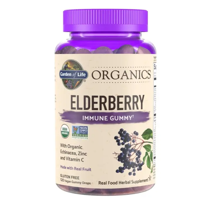 Organics Elderberry Gummies for Adults & Kids - Immune Support Supplement with Organic Fruit, Herbal Blend, Elderberry, Echinacea, Zinc, Vitamin C, 120 Vegan Gluten Free Gummies