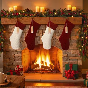 Personalized Christmas Stockings with Name Tags 22 Inch EXTRA LARGE Knit Stockings, Set of 4 Family Xmas Stockings for Fireplace Mantel, Custom Embroidered Stockings for Female Adults,