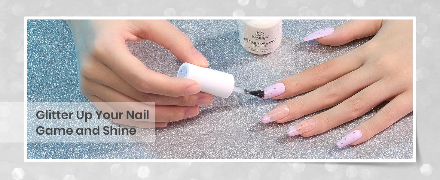 Beetles Gel Polish Glitter Gel Top Coat Glossy Shiny Gel Nail Polish No Wipe Gel Top Coat Soak Off UV Led Long Lasting Highly Shine Manicure Nail Art