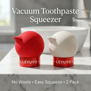 2 Pack Toothpaste Squeezer, Vacuum Toothpaste Dispenser, No Waste Tube Squeezer, Fits Most Toothpaste & Cleanser Tubes, Detachable & Washable Silicone Bathroom Tool (Red & Beige)