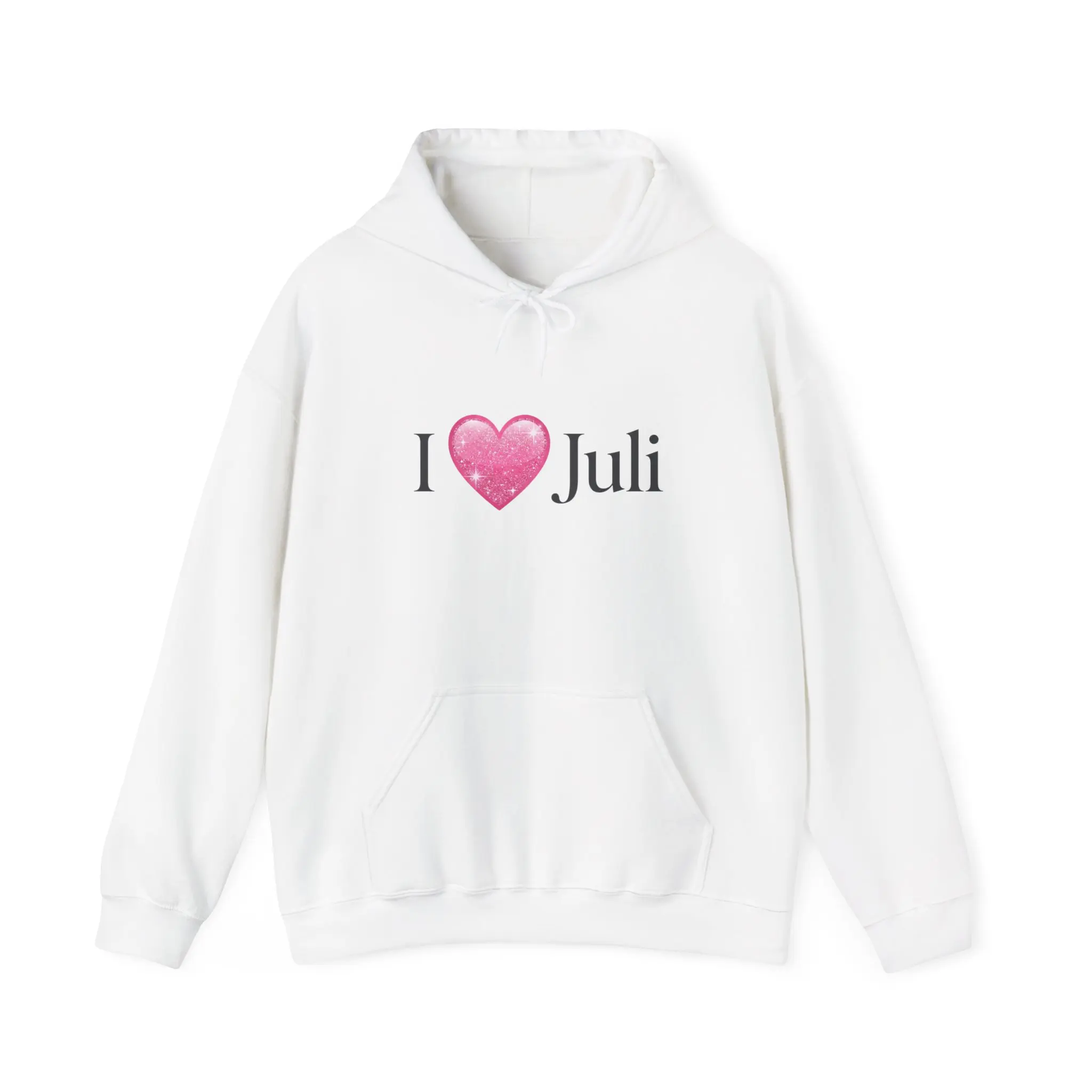 I Heart Juli Hoodie | Photo Back Print, Pink Heart Typography