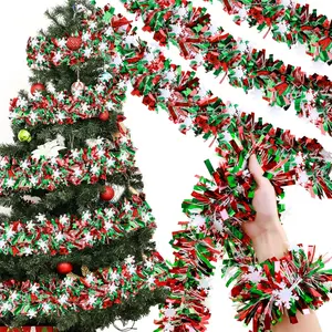 Green and Red Christmas Metallic Tinsel Twist Garland 49  Glitter Christmas Tree  Wreath Decor Xmas Tinsel Garland for  Mantle Stair Railing  Year Indoor Outdoor Decorations