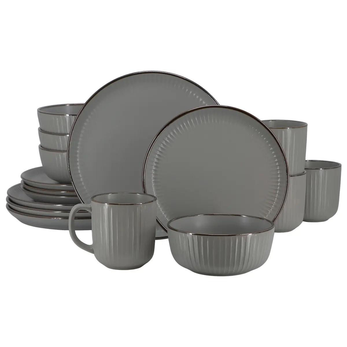 212 MAIN Leo 16-Piece Dark Gray Casual Dinnerware Set - Service for 4 - Durable Stoneware, Casual Dinner Sets