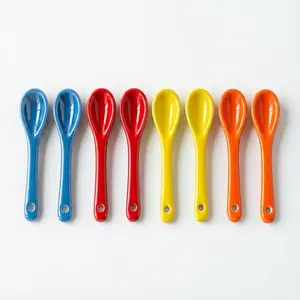 3.5 Inch Mini Ceramic Spoons 8 Pcs Colored Small Spoons for Spices, Spice Jars, Espresso, Salt, Coffee, Sugar, Powder and Pepper