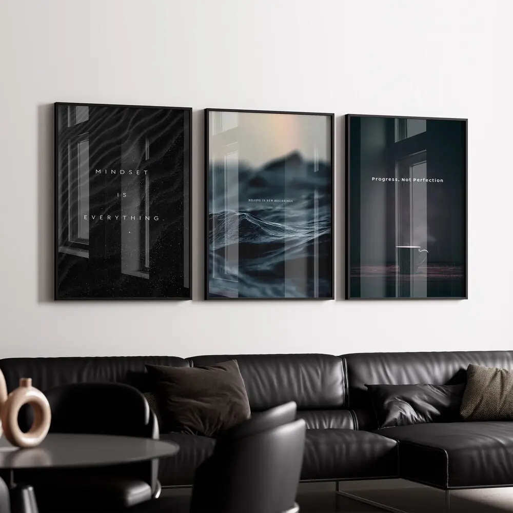 Mindset is Everything Wall Art Set, Progress Not Perfection Prints, Motivational Office Decor, Growth Mindset Posters, Digital Download