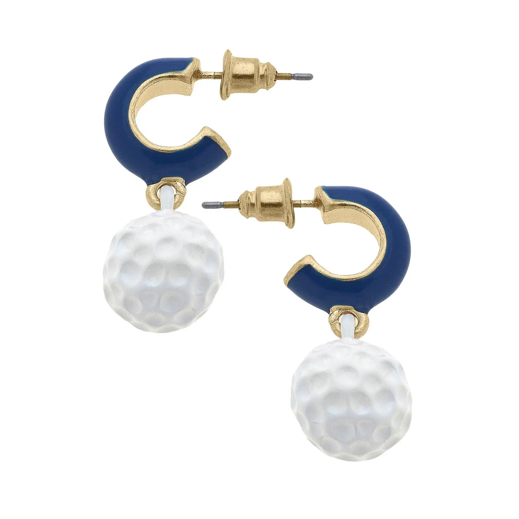 Blair Golf Ball Huggie Hoop Earrings in Navy