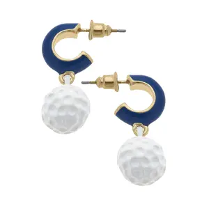 Blair Golf Ball Huggie Hoop Earrings in Navy