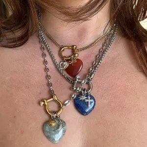 Aurora Horseshoe Healing Stone Pendant Collection for Ur Big Heart - (Charms added Separately) Real Energetic Crystals With Waterproof Stainless Steel, Tarnish Free, 14k Gold Vaccuum plated, Comfortable Wear, Colorful Energetic Empowerment and Balancin