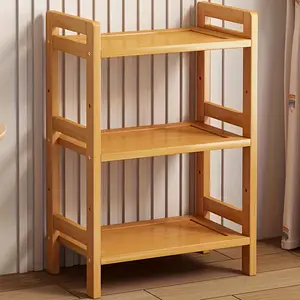Bamboo Storage Shelf 1 Tier Freestanding Shelving Unit Adjustable Shelves Kitchen Bathroom Bedroom Office Home Organizer with 4 Legs for Food Books Shoes Lab Supplies