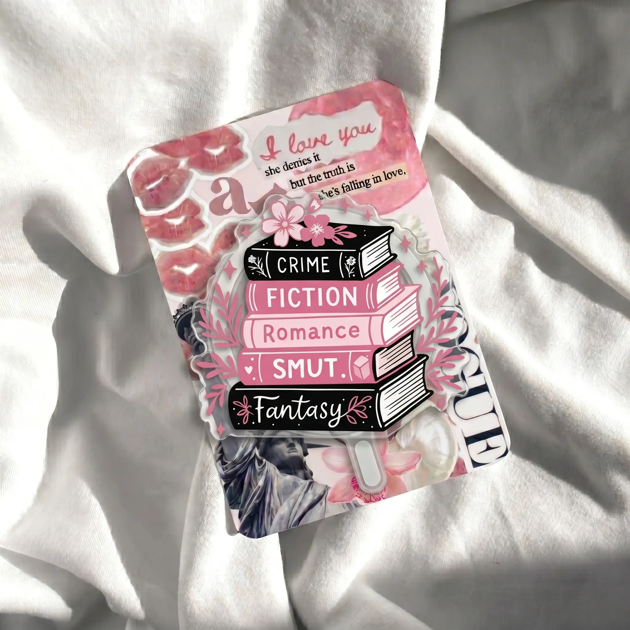 Dark Romance Smut Phone Grip Pink Black Book Stack Griptok Cute Acrylic Phone Holder Aesthetic Bookish Cell Phone Stand Accessory Gift for Her