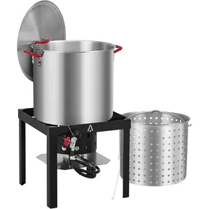 GAOMON 60-Quart Aluminum Seafood Boil Pot Kit with Steam/Boil Basket & Strainer, 110,000 BTU Propane Jet Burner & Lifting Hook, 10 PSI Regulator, Outdoor Crawfish, Shrimp, Crab Boiler and Fryer Combo