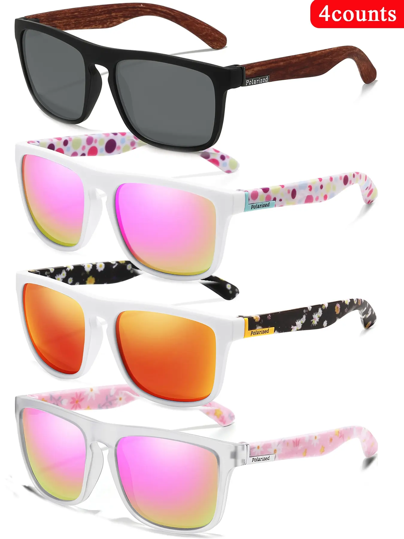 4 Piece Classic Polarized Sunglasses Set, Trendy Casual Sunglasses, Fashionable Sunglasses, Fashion UV Protection Glasses, Casual Stylish Glasses, Retro Square Frame, Comfortable Daily Use, Perfect for Outdoor Activities, Summer Sunglasses