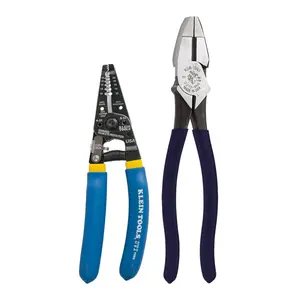 Klein Tools D2139NE11055 Pliers Set with Lineman's Side Cutting Pliers and Copper Wire Stripper/Cutter, High-Leverage, 2-Piece
