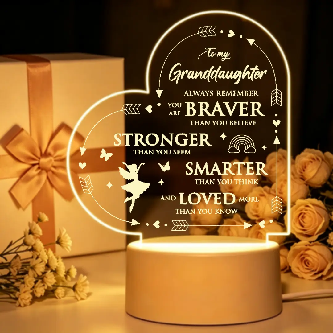 Granddaughter Acrylic LED Night Light - Indoor Comforting Addition with Inspirational Message, Symbolizes Love and Encouragement, Personalized Perfect Gift from Grandparents for Birthday Christmas
