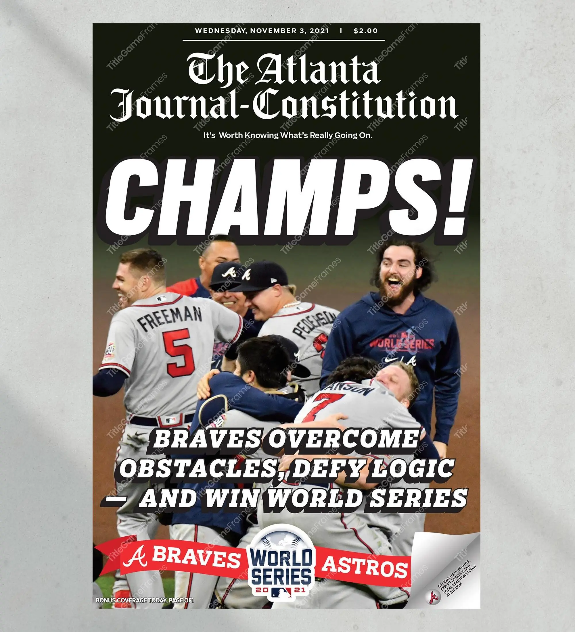 2021 Atlanta Braves World Series Champions Unframed Poster Print “Champs”