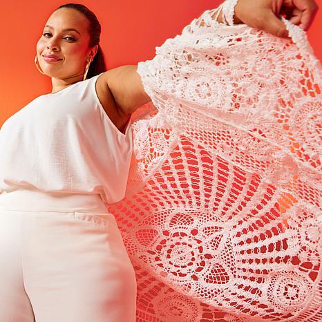 Nina Leonard Bell-Sleeve Open Front Crochet Cardigan