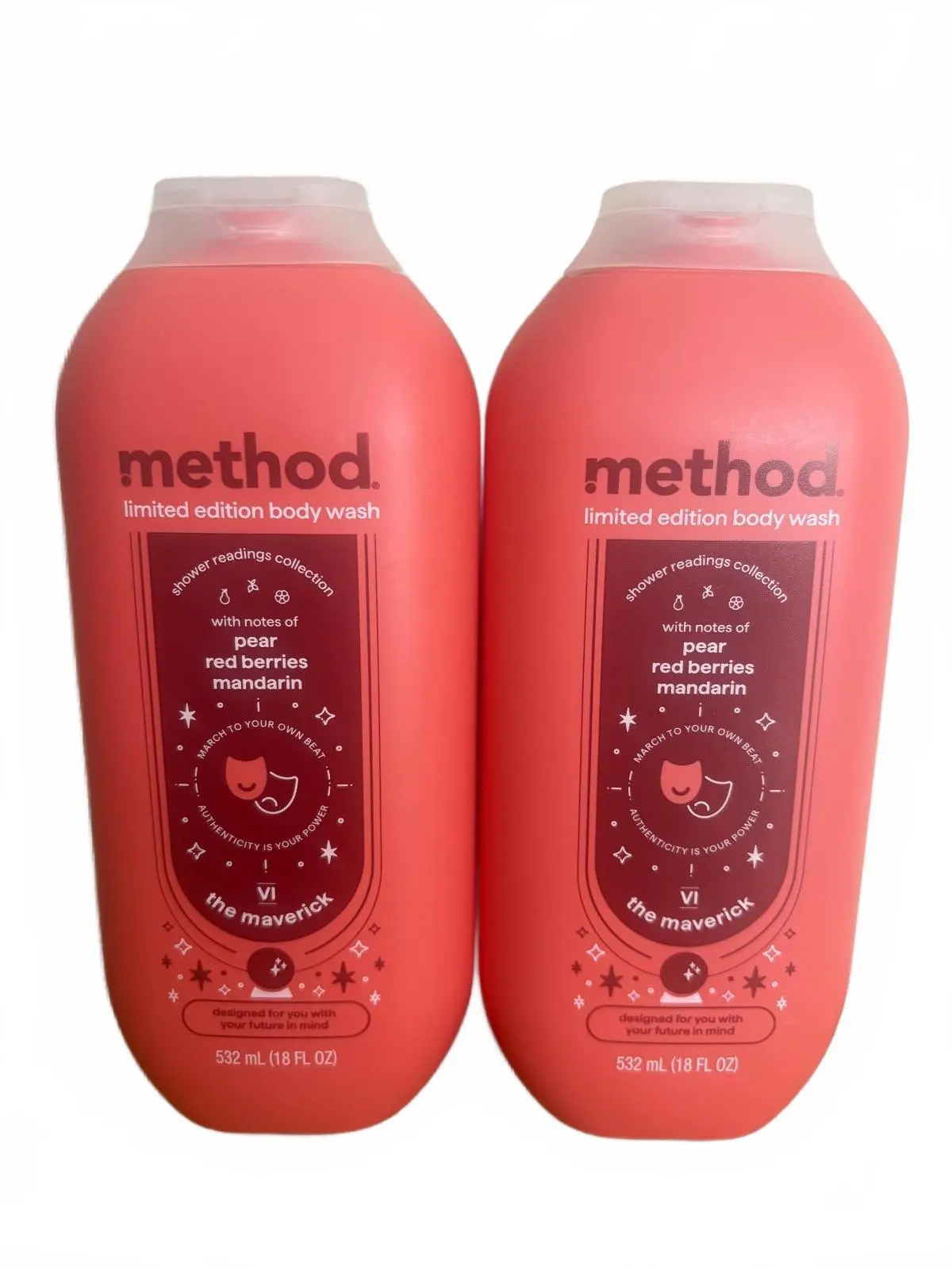 Lot of 2 Method The Maverick Limited Edition Body Wash 18 oz Pear Berry Mandarin