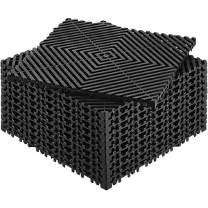 VEVOR Interlocking Drainage Mat, 12" x 12" Modular Interlocking Cushion, 12 Pcs Splicing Drainage Mats, Non-Slip Black PP Drainage Floor Tile and Shower Mat, for Garage, Garden, Kitchen & OutdoorHoliday gifts