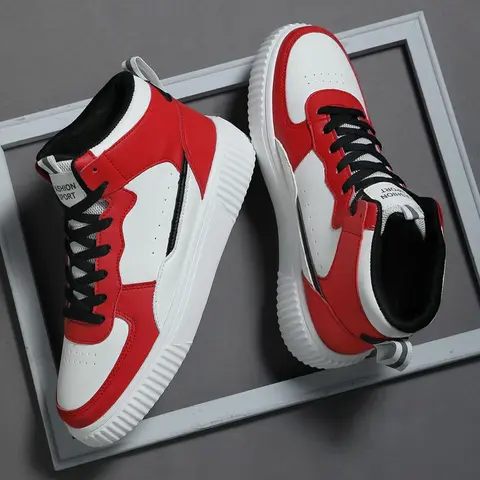 Men's Lace Up High Top Sneakers, Casual Comfortable Breathable High Cut Sports Running Shoes, Workout Sneakers, Athletic Shoes, Sporty Running Shoes, Male All-match Round Toe Chunky Sneakers Footwear for Daily Life