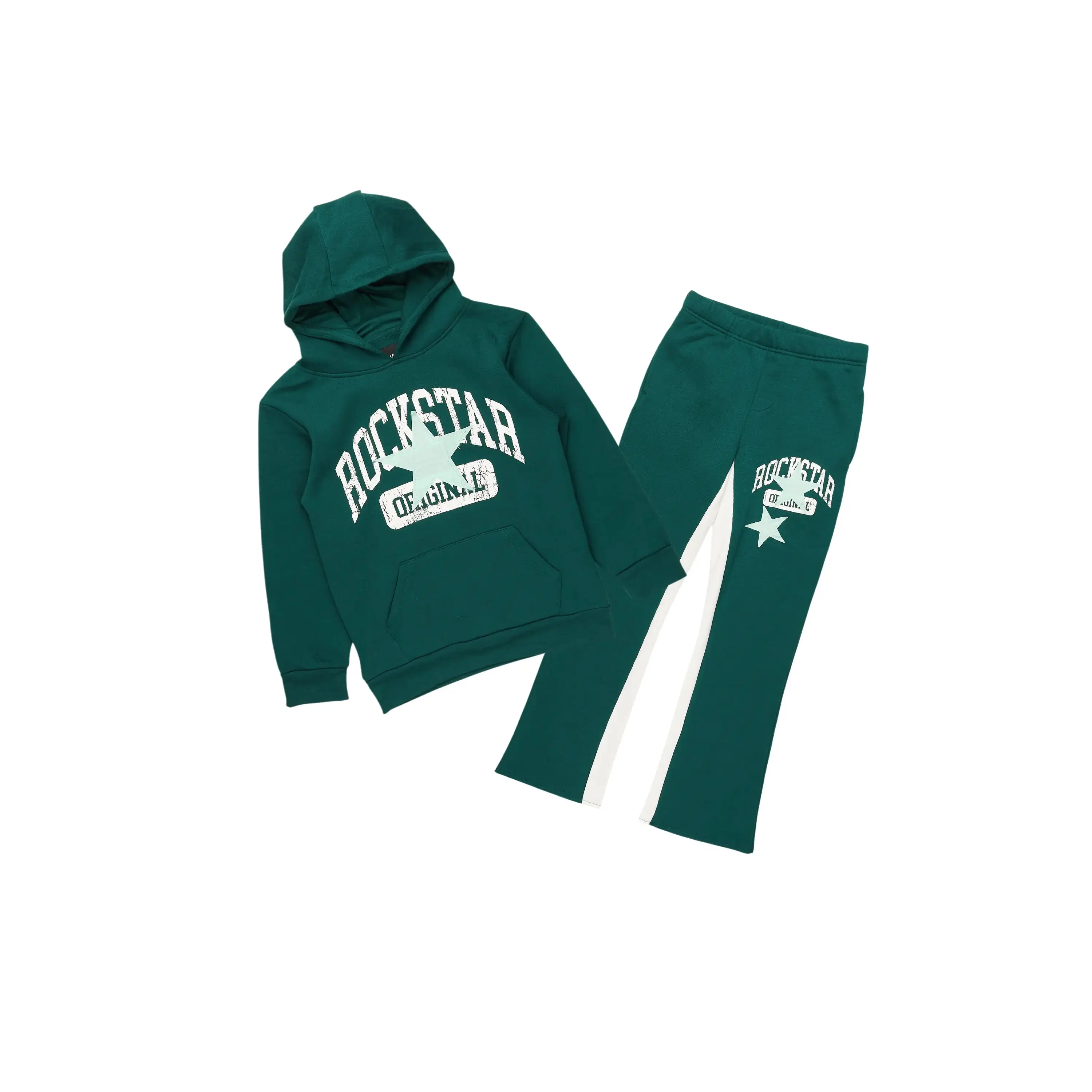 Boys Mallor Dark Green Baggy Stacked Hoodie Track Set