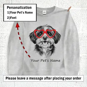 Customizable Sweatshirt, Custom Pet Names, Cute Dog With Glasses Sweatshirt, Adorable Cozy Pet Lover Casual Womenswear, Soft Fabric, Fun Graphic Design, Perfect for Everyday Wear Long Sleeve Crewneck Sweatshirt