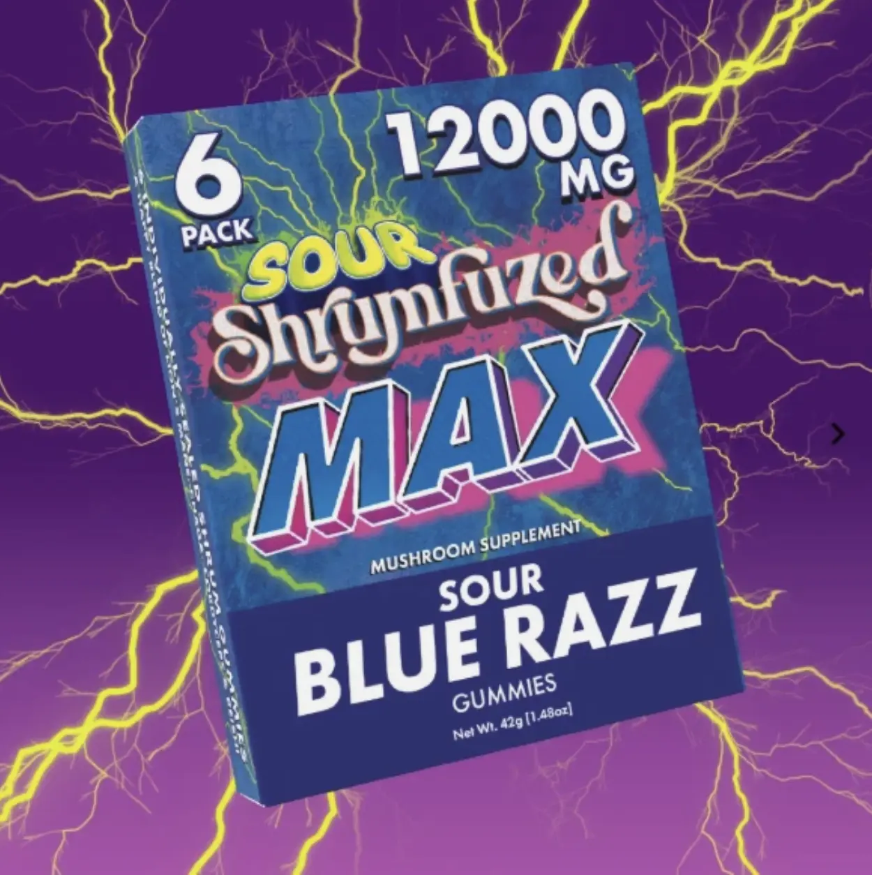 MAX Sour Blue Rasberry Gummies, 6 Count, High Potency Plant-Based Mushroom Gummies, Soft Chewy Gummies, 100% Organic Ingredients, High-Quality Formula, Freshness-Sealed, Secure Reusable Metal Tin, Travel-Friendly Packaging, Proudly Made in USA