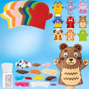 Hand Puppet Making Kit – 9Pcs DIY Felt Craft Set with Pompoms & Googly Eyes, Create Your Own Glove Puppets for Kids, Creative Storytelling & Role Play Toys, Party Favors & Gifts (Mixed Animal)