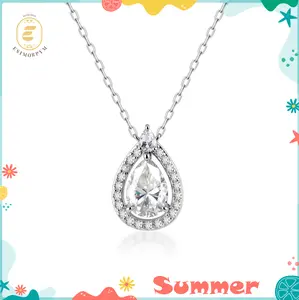 Moissanite 2ct Moonlight Drop Halo Pendant Necklace Silver-Plated Luminous Pear Cut Necklace Silver-Plated Birthday Wedding Engagement Anniversary Gift Daily Wear