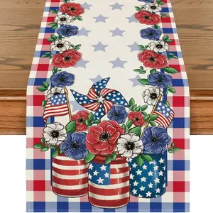2D flat printing, 1 piece/2 pieces/4 pieces/6 pieces/8 pieces/5 pieces set/7 pieces set, water buffalo checkered vase flower set, July 4th table flag placemat set, Independence Day kitchen table decoration, family party decoration