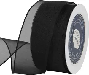 Christmas Ribbon Wired Ribbon 1-1/2 inch 25 Yards (75Ft) -Black,Perfect for Making Bows and Wreaths