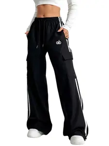 Summer Women's Street Style Side Stripe Drawstring Adjustable Cargo Wide Leg Pants, Y2K Chic, Loose Fit, Large Pockets, Versatile Fashion