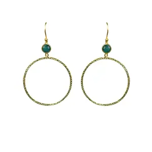 Emerald Bezel Circle Earrings  | Female Gifts
