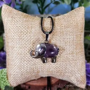 Amethyst Crystal Elephant Necklace for Spiritual Protection and Purification hippiejewelry earthy jewelry