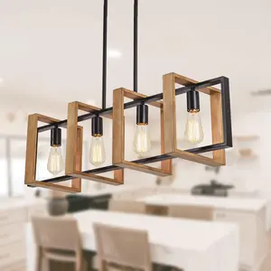Dining Room Light Fixture Farmhouse Pendant Lights Kitchen  Rustic Kitchen Light Fixtures 4 Lights  and Black Metal Rectangular Chandelier Ceiling Hanging Lighting 35.4"