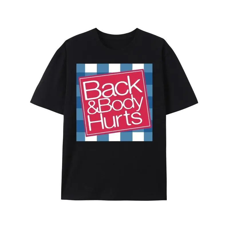Women's Short Sleeve Cotton T-Shirt - Relaxed Fit, Breathable, Soft, Funny 'Back And Body Hurts' Print for Spring, Summer Casual Wear, Checkered, Shortsleeve, Stylish