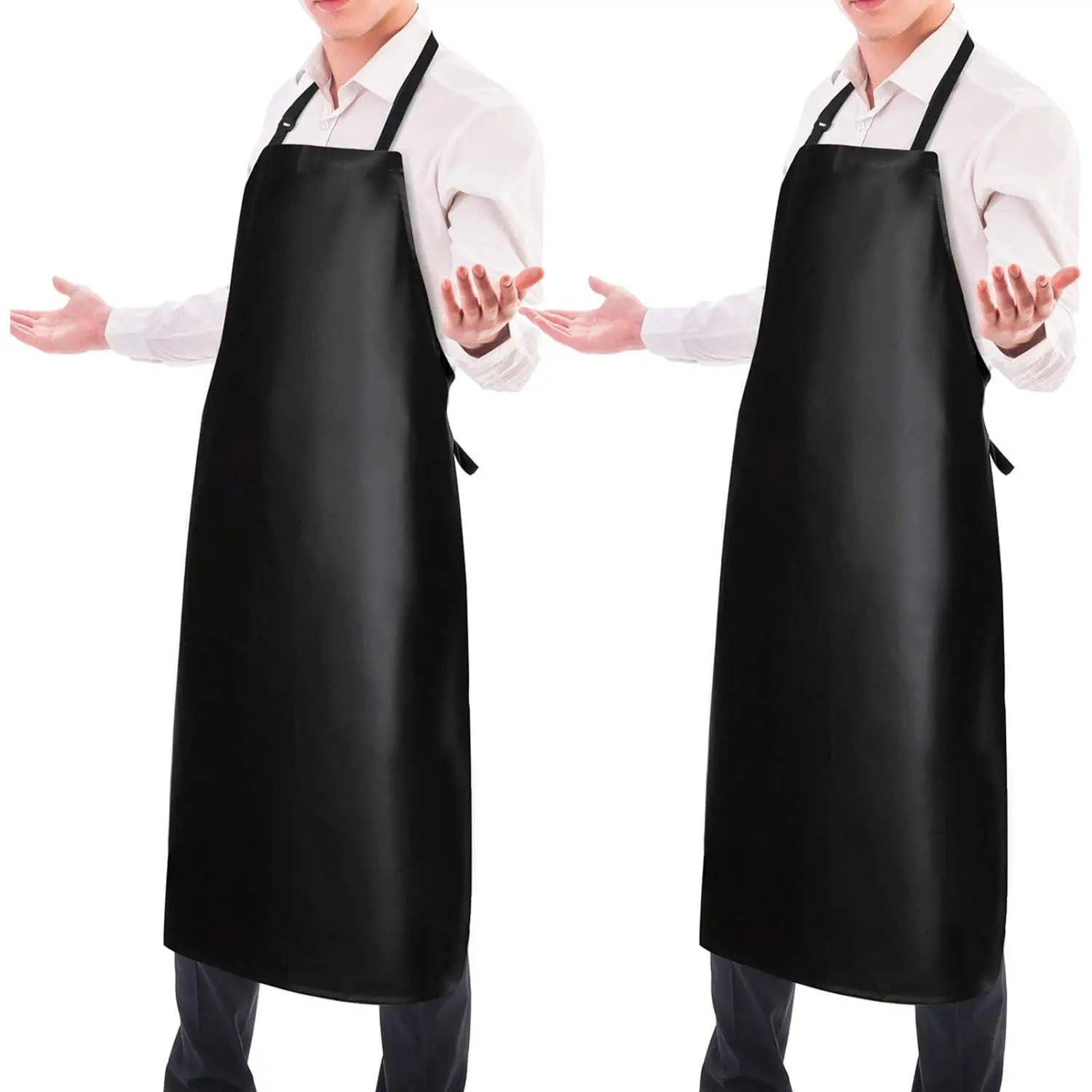 2 Pack Waterproof Rubber Vinyl Apron 40 Inch Chef Aprons for Men Heavy Duty Chemical Work Apron Extra Long Grilling Aprons with Adjustable Bib Apron for Dishwashing Lab Butcher Cooking Kitchen Black Comfortable Dog Strap Wipe  Trend Pocket