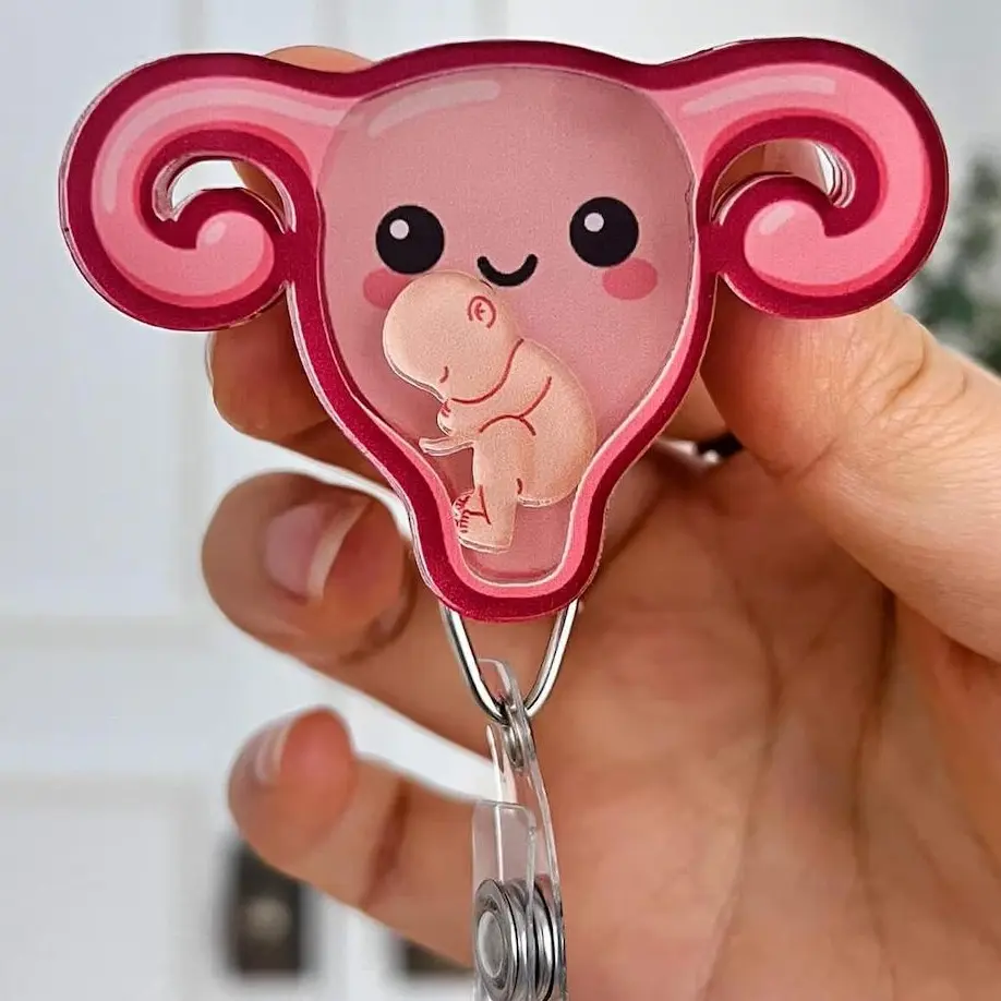 OBGYN Shaker Badge Reel Uterus ID Holder Cute Nurse Gift Medical Badge