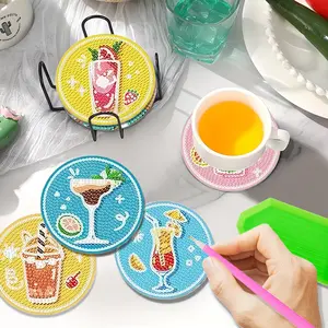 8 Piece Cocktail Diamond Puzzle Coaster Set with Stand, DIY 5D Drink Coasters, Non-Slip, Home Bar Decor, Diamond Painting Accessories