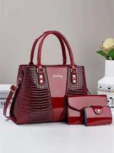 3-Piece Alligator Texture Fashion Retro Crossbody Handbag Set, Large Capacity Multi-Layer Shoulder Bag, Stylish Women's Travel Bag